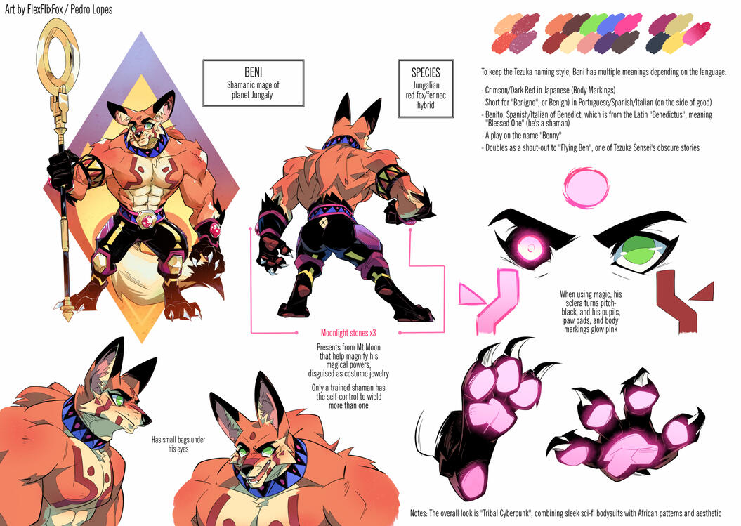 My own character design, based on the Team Phoenix Manga series: Beni, the Jungalian shaman! 👽🦊🧙