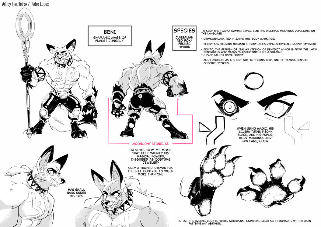 My own character design, based on the Team Phoenix Manga series: Beni, the Jungalian shaman! Black and white Manga version👽🦊🧙