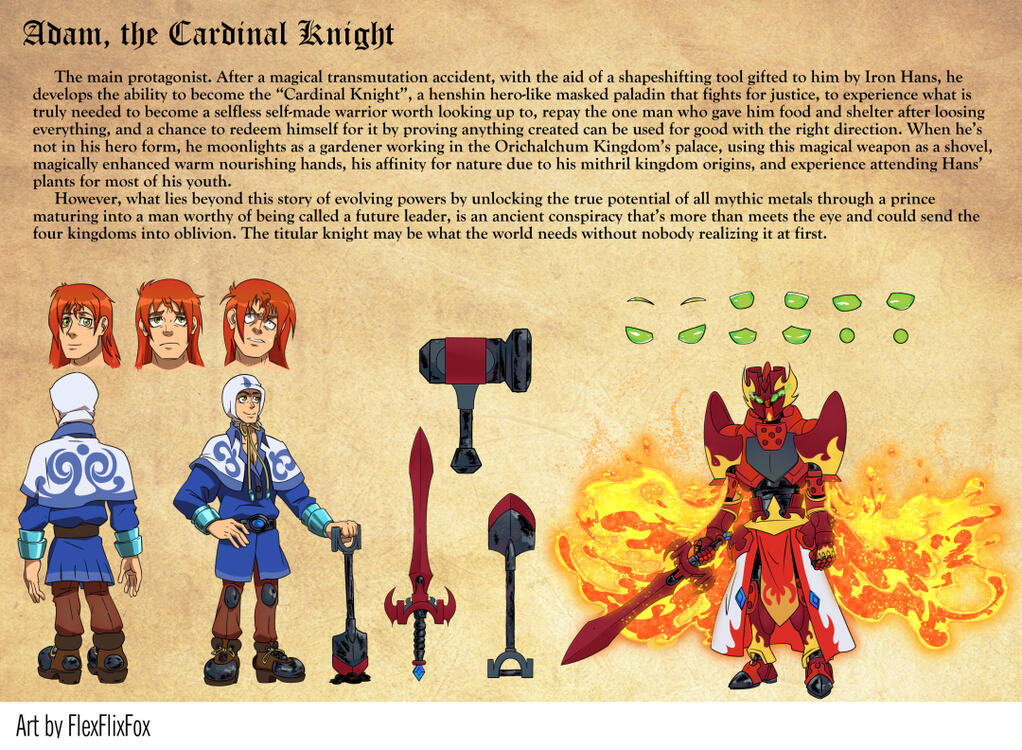 I worked on for Concept Art classes: design a character sheet for a Smash Bros. -type of videogame, in the sense that anyone can join regardless of background or species, as they'll cross spacetime to battle. I designed one based on a description that was