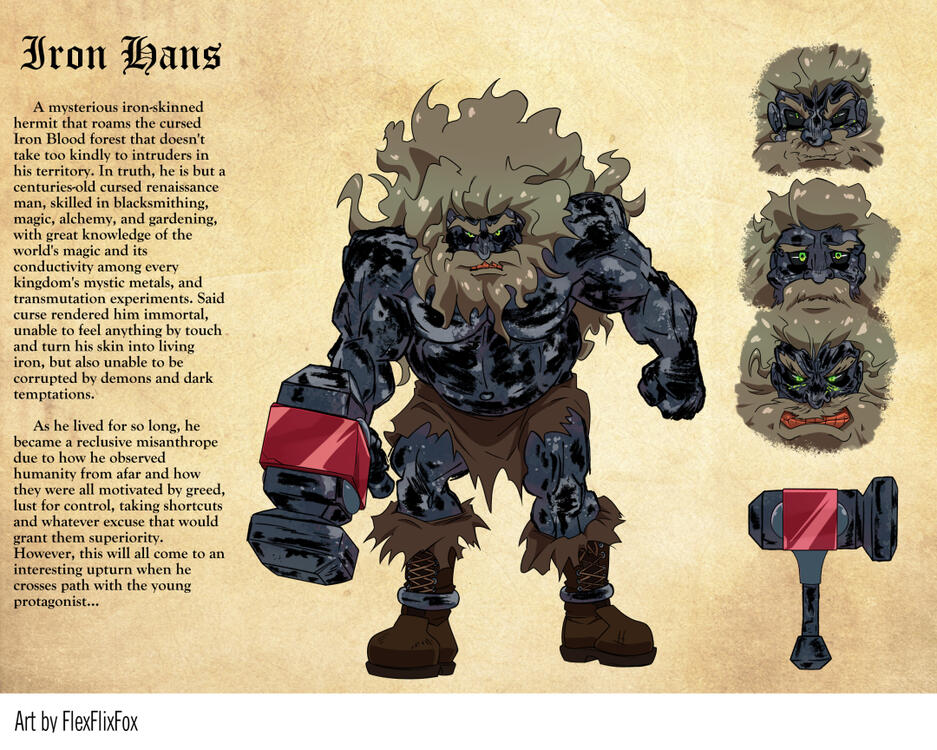 I worked on for Concept Art classes: design a character sheet for a Smash Bros. -type of videogame, in the sense that anyone can join regardless of background or species, as they'll cross spacetime to battle. I designed one based on a description that was